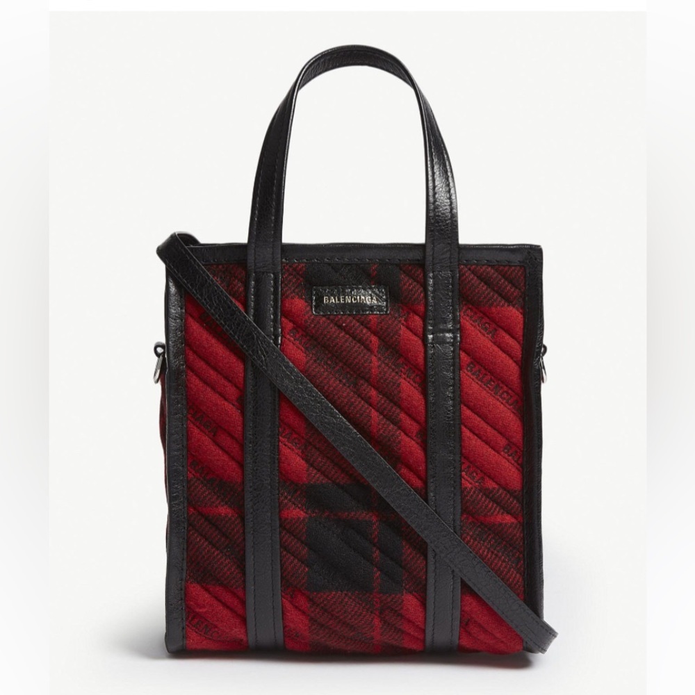 Red Avant Garde Bazar plaid wool tote bag